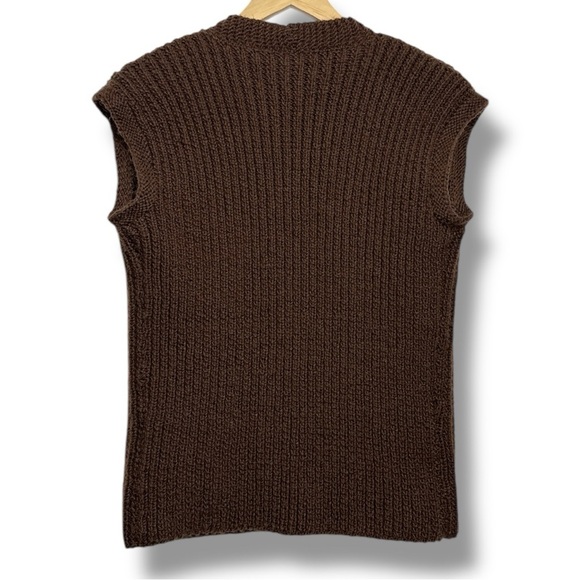 Vintage Brown Chunky Knit Wool Sweater Vest Button Grandpacore Dadcore - Picture 2 of 13